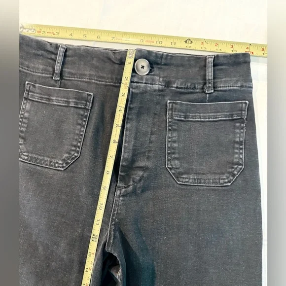 Pilcro Noir size 31 black stretch denim wide leg pants patch pockets - Picture 7 of 10